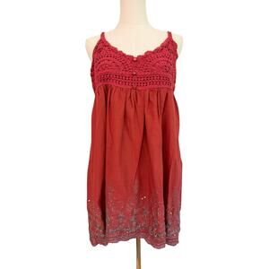 American Rag XL Short Red Babydoll Dress Crochet Embellished spring summer